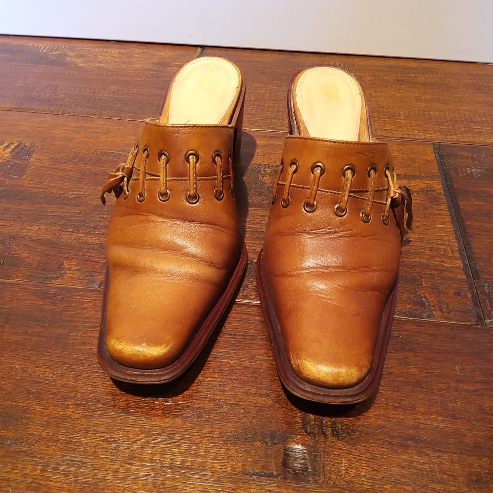 Tan leather western style mule women's size 6.5